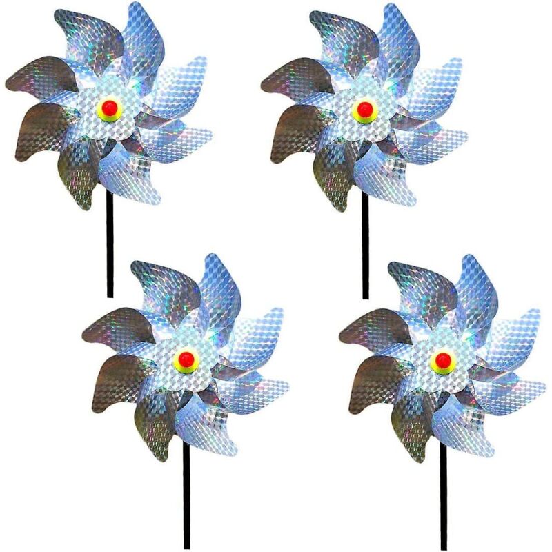 Set Mit 4 Reflektierenden, Windturbinenförmigen Vogelabwehrgeräten Zum Schutz Des Gartens