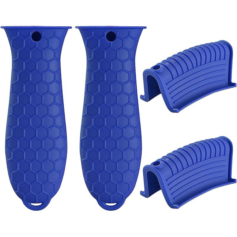 Set Mit 4 Blauen Silikon-ofenhandschuhen Für Gusseiserne Töpfe Und Pfannen