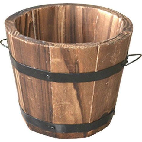 Runde Holzblumentöpfe Im Fassstil Für Zuhause, Büro, Garten Oder Als Hochzeitsdekoration (flache Öffnung/klein/braun/12 X 9 X 10 Cm) – 11,80 X 10,00 X 9,50 Cm – Braun
