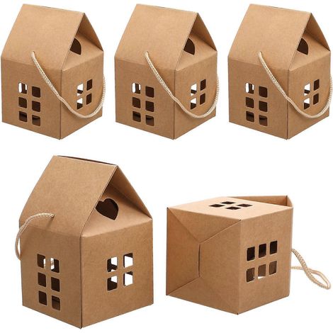 10 Hausförmige Papierboxen, Geschenktüten In Handtaschenform, Multifunktionale Bonbonboxen – 8 X 8 X 7,5 Cm