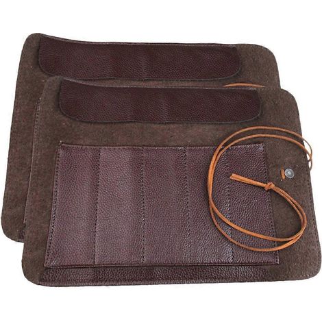Set Aus 2 Taschenmessern Zum Schnitzen, Lederscheide Mit Mehreren Fächern Und Aufbewahrungsbeutel (braun) – 28 X 20 X 0,5 Cm – Braun