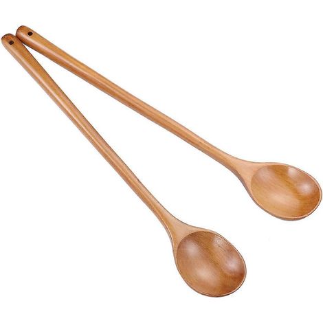 Ounona Set Aus 2 Hitzebeständigen Holzlöffeln Mit Langem Griff, Handgefertigte Küchenutensilien Für Küche Und Gastronomie – 33,50 X 5,00 X 2,00 Cm