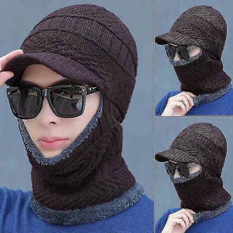 Warmer, Gestrickter Herren-nackenwärmer, Sturmhaube, Mütze, Skimaske, Hut – Braun
