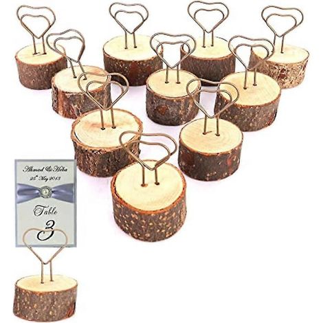 10 Rustikale Tischkarten-/tischnummernhalter Aus Holz Mit Dekorativem Herzförmigem Clip, Für Hochzeiten Oder Trauungen.
