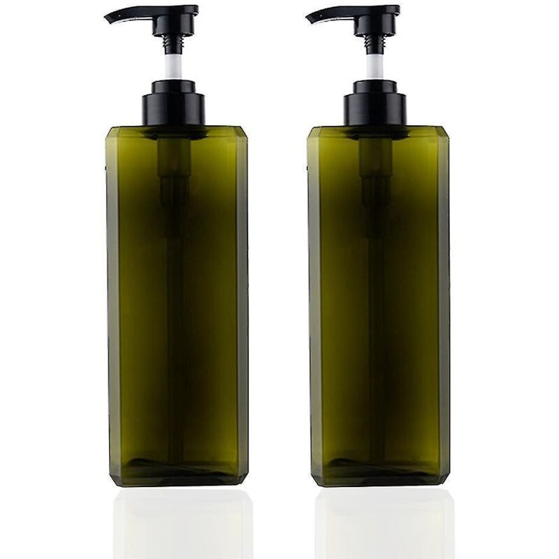 Set Mit 2 Leeren, Nachfüllbaren Quadratischen Kunststoff-lotionspendern À 1000 Ml Für Seife, Lotion Oder Shampoo, Dunkelgrün.