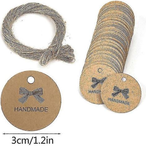 100 Runde Geschenkanhänger Aus Kraftpapier, Handgefertigt Mit Liebe, Mit Schnur. – Muster 1