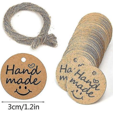 100 Runde Geschenkanhänger Aus Kraftpapier, Handgefertigt Mit Liebe Und Mit Schnur. – Muster 4