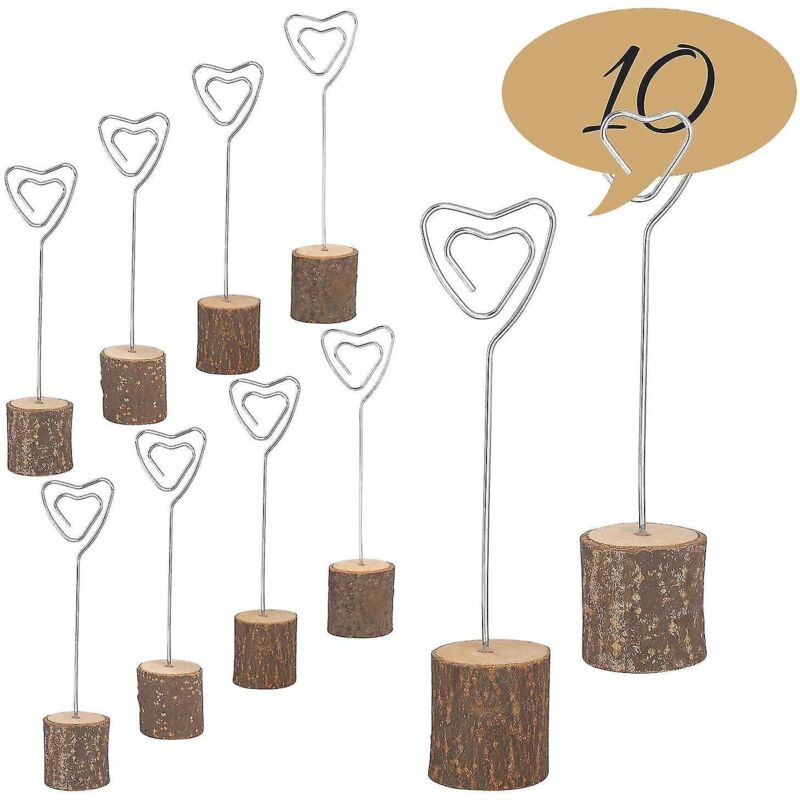 Set Aus 10 Kartenhaltern Mit Fotohalter Und Holzsockel, Nummeriertem Herzförmigem Memoclip, Etiketten Für Tisch- Und Buffetmenüs Mit Gästenamen Zur Geburtstagsdekoration.