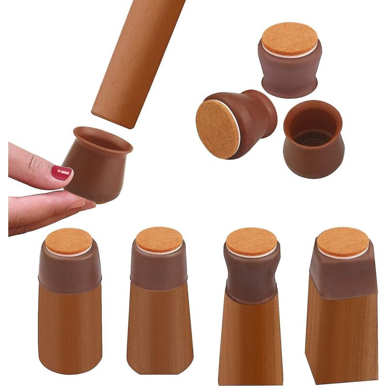 Braune Silikon-schutzgleiter Für Stuhlbeine Mit Filzbezug – 8er-pack