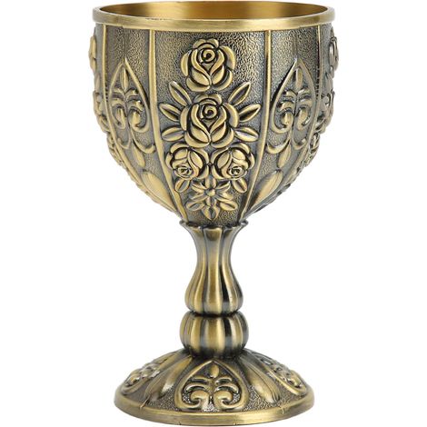Vintage-weinglas Aus Metall Mit Blumenprägung, Exquisite Details, Wohnaccessoires, Bronze