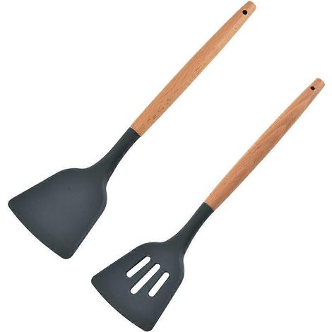 Set Mit 2 Silikonspateln Für Die Küche (dunkelgrau) – 32 X 7,8 X 1 Cm – Dunkelgrau
