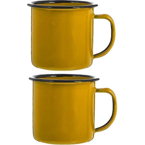 Set Mit 2 Emaillierten Wasserbechern, Vintage-campingbechern, Kaffee-/espressotassen – 8 X 6 X 6 Cm – Gelb