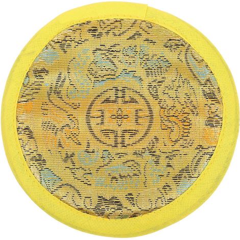 Klangschalenmatte (1 Stück), Tibetisch-buddhistische Kunst, Handgefertigte Dekoration Für Den Buddha-raum – 10 X 10 X 0,8 Cm – Gelb