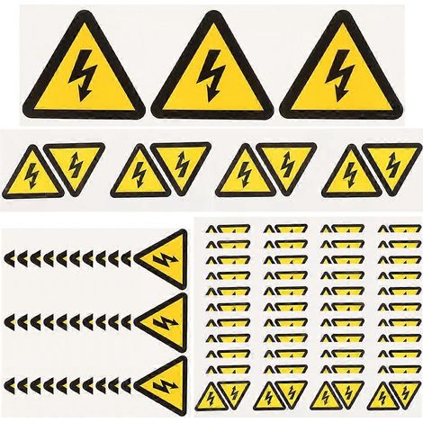 Packung Mit 24 Selbstklebenden Warnaufklebern: Stromschlaggefahr – 5,00 X 5,00 X 0,10 Cm – Gelb