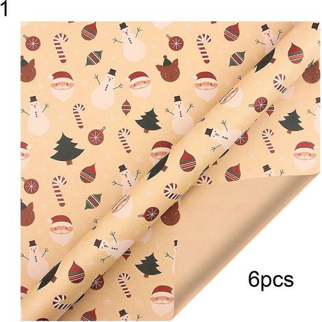 Set Mit 6 Hübschen, Weichen Geschenkpapierrollen Im Kraftpapier-stil Mit Cartoon-motiv, Perfekt Für Die Feiertage. -1