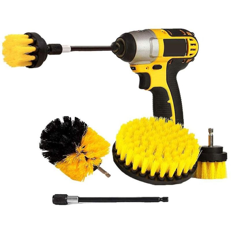 4er-set Reinigungsbürsten Für Bohrmaschinen, Autos, Fliesen, Teppiche, Badewannen, Küchen Und Toiletten – Gelb