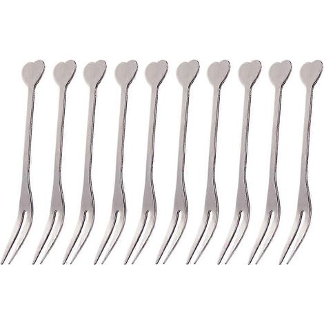 Set Mit 10 Herzförmigen Obstgabeln Aus Edelstahl, Ideal Für Partys, Hotels, Karaoke Und Bars. – M