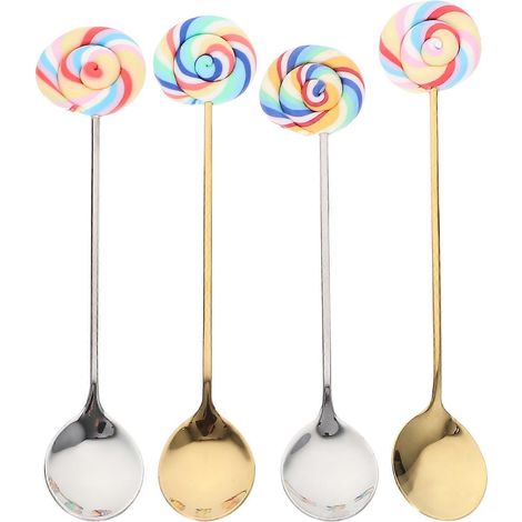 Set Mit 4 Edelstahl-rührlöffeln Für Kaffee Und Tee, Ideal Zum Dekorieren Von Lollis. – 13,5 X 2,5 Cm