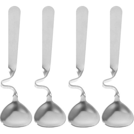 Set Mit 4 Honiglöffeln Und Teelöffeln Aus Edelstahl Mit Gebogenen Griffen (silber) – 14,8 X 3 X 0,5 Cm – Silber