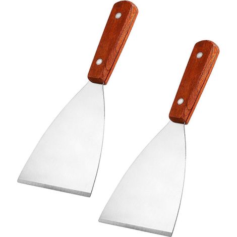 Yardwe Set Mit 2 Grillspaten Aus Edelstahl Mit Abgewinkelten Holzgriffen, Steakschaufeln Zum Grillen Und Backen
