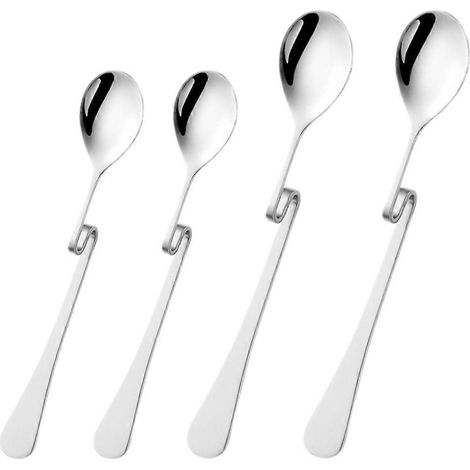 Set Mit 4 Gebogenen Kaffeelöffeln Aus Edelstahl. – 15,50 X 2,60 X 1,00 Cm
