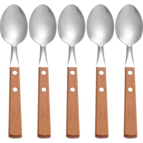 Set Mit 5 Dessertlöffeln Aus Edelstahl Mit Holzgriffen (verschiedene Farben) – 20,00 X 3,80 X 1,20 Cm