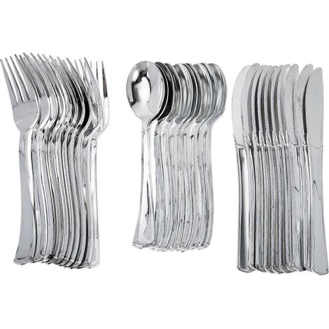 10 Sets Einweg-kunststoffbesteck (messer, Gabeln, Löffel) Für Partys (silber) - Silber