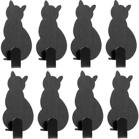 Set Mit 8 Kreativen, Katzenförmigen Klebehaken, Krallenlos, Aus Edelstahl, Für Handtücher Und Mäntel, Zur Wandmontage (grau) – 8 Stück