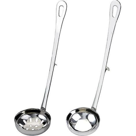 Set Aus 2 Servierlöffeln Aus Edelstahl Mit Haken Und Langem Griff, Sieb Für Heiße Speisen Und Suppen (6 Cm Sieb + Suppenlöffel)