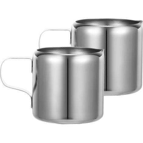 Set Aus 2 Edelstahl-kaffeeaufschäumbechern, Milchkännchen Und Saucenschälchen (ca. 60 Ml) – 4 X 4 Cm – Silber