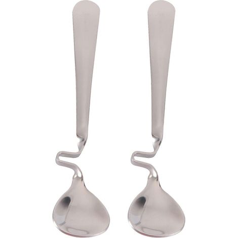 Set Aus 2 Multifunktionalen Edelstahl-löffeln (honig, Milch, Teelöffel) Mit Gebogenen Griffen – 14,80 X 3,00 X 0,50 Cm