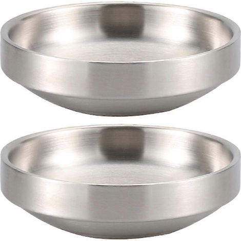 Set Mit 2 Koreanischen Kimchi-tellern Aus Edelstahl Für Die Küche – 11,5 X 11,5 X 3,3 Cm – Silber