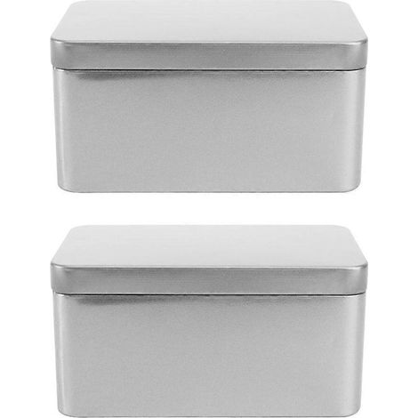 Set Mit 2 Haushalts-teedosen, Verpackung Für Losen Tee, Rechteckige Aufbewahrungsbox Aus Weißblech – 13 X 8 Cm – Silber