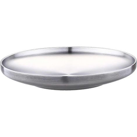 Flache, Doppelwandige Runde Platte Aus Edelstahl 304, Gebürstete Oberfläche, 19 Cm