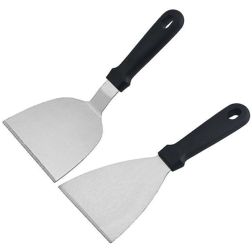 Set Aus 2 Edelstahlspateln Zum Grillen, Schabern, Crêpe-wendern, Teppanyaki-spateln, Küchenutensilien Für Grillabende Im Freien - 3