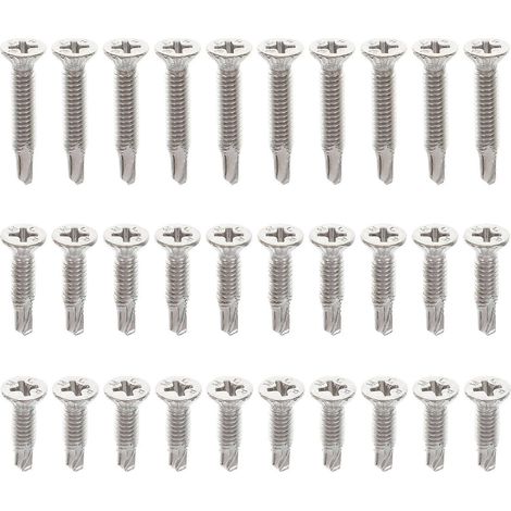 Satz Selbstbohrende Blechschrauben, Senkkopfschrauben – 1,60 X 0,42 X 0,42 Cm – Silber