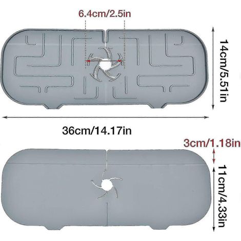 Silikon-spritzschutz Für Spültischarmatur – Silikon-armaturenmatte, Silikon-unterlegscheiben Für Armaturenmatte, Absorptionsmatte, Trockenmatte (grau, 36,5 X 14 Cm)
