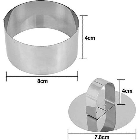Gebäckring-set Aus Edelstahl, Kuchenform, 4-teilig, Bestehend Aus 4 Ringen Und 4 Lebensmittelpressen.