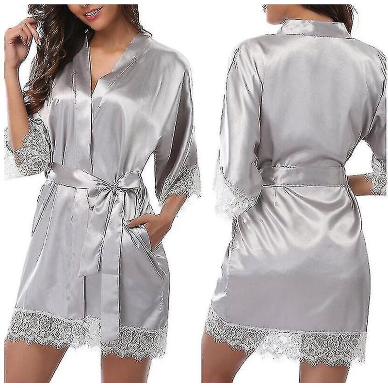 Satin-morgenmantel Für Braut, Brautjungfer, Kimono, Morgenmantel, Nachthemd, Bademantel – Größe M – Grau