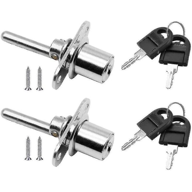 Set Aus 2 Schubladenschlössern Mit Schlüssel Für Möbel, Kolbenschlösser Für Schränke, Vitrinen Und Aktenschränke, Durchmesser 16 Mm, Länge 61 Mm (silber)