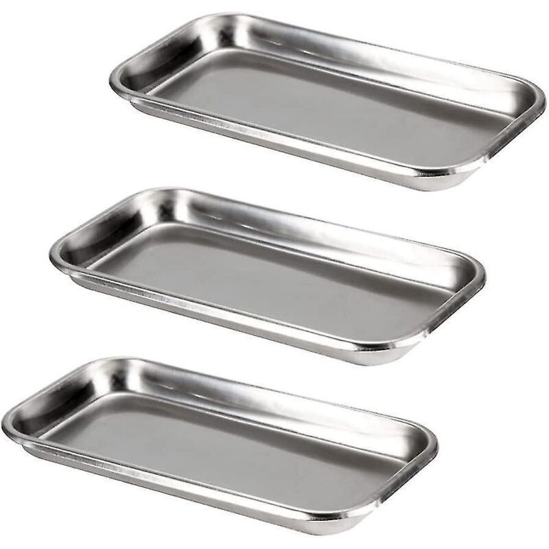 3-teiliges Instrumententablett-set, Rechteckige Tabletts Aus Edelstahl 304, Flache Werkzeugablage Aus Edelstahl