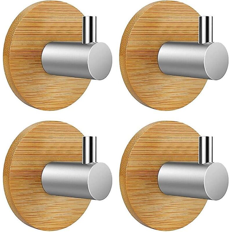 Runde, Selbstklebende Wandhaken Aus Bambus Und Edelstahl, 4er-set