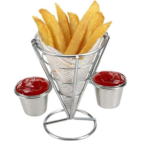 Pommes-frites-ständer Mit 2 Kleinen Soßenschälchen Für Familien Und Restaurants