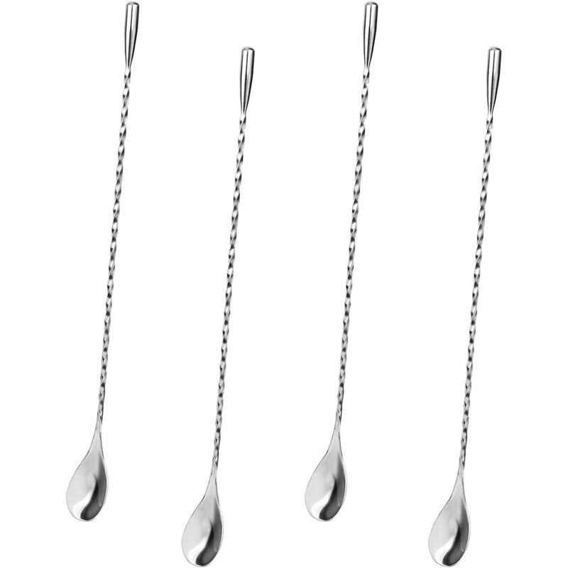 Set Mit 4 Langstieligen, Spiralförmigen Cocktaillöffeln Aus Edelstahl