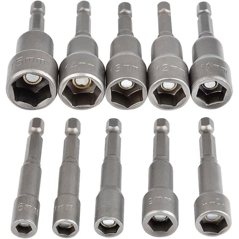 Set Mit 10 Magnetischen Sechskant-steckschlüsseln Für Schlagschrauber Und Schraubenschlüssel Mit 1/4"-sechskant-steckschlüsseladapter.
