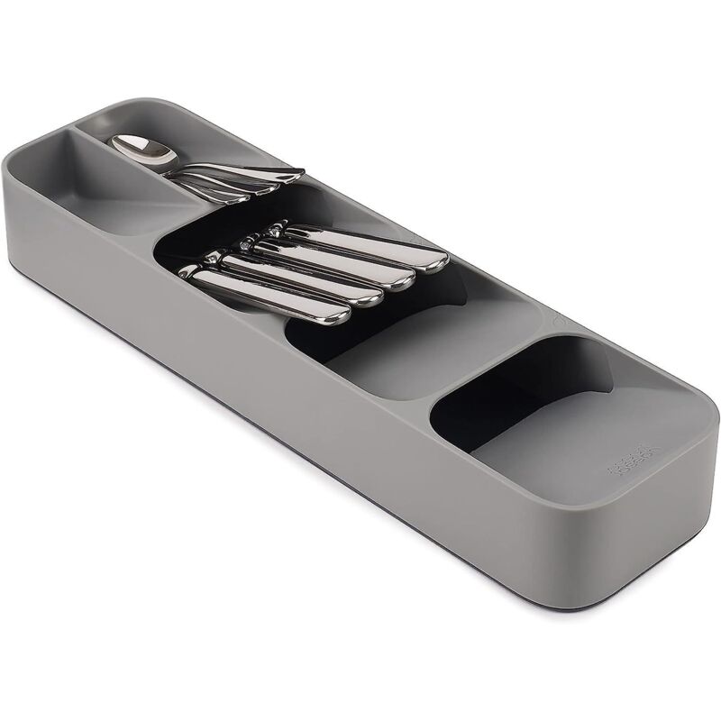 Kompakter, Grauer Schubladenorganizer Für Besteck, 11 X 39,5 X 5,7 Cm