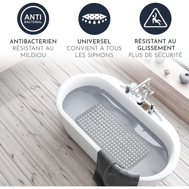 Rutschfeste Badematte Für Empfindliche Haut, 88 X 40 Cm, Bpa-frei, Schimmelresistent, Maschinenwaschbar – Grau