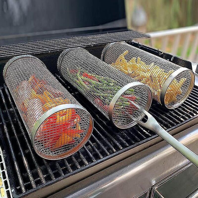 Rollbarer Grillkorb Aus Edelstahl, 20 X 9 Cm