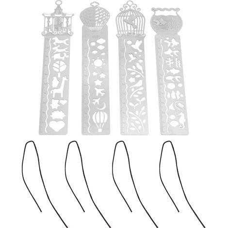 Tragbares, Perforiertes Metalllineal Mit 4 Cartoon-schablonen Zum Malen Und Lesezeichen