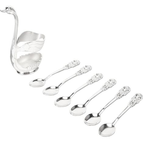 Kaffeelöffel-set „silberner Schwan“, Dessertlöffel Für Obst Und Gebäck, Elegantes Besteckset